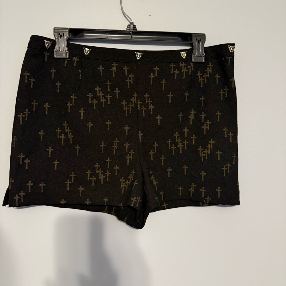 Black Cross Patterned Women Shorts